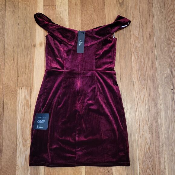 Lulu's NWT Burgundy Velvet Off-the-Shoulder Mini Dress, Sz S - Picture 10 of 13